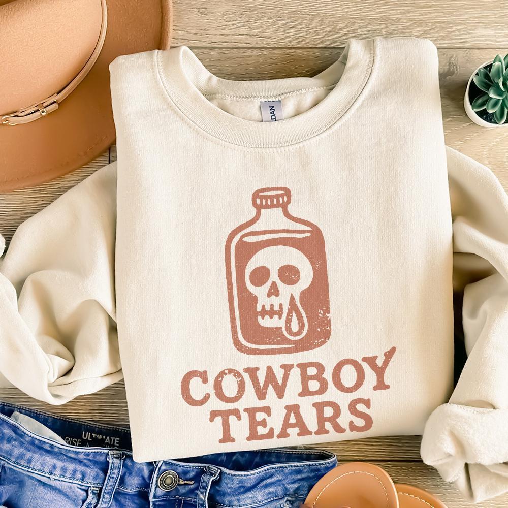 Cowboy Tears PNG, Retro Western Skull Bottle PNG - 300 DPI Design for