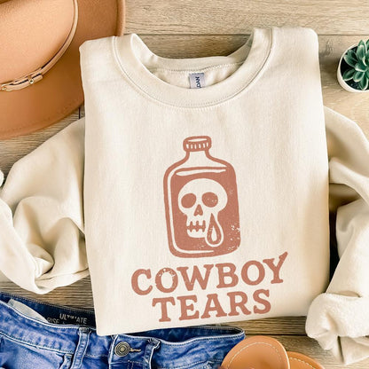 Cowboy Tears PNG, Retro Western Skull Bottle PNG - 300 DPI Design for