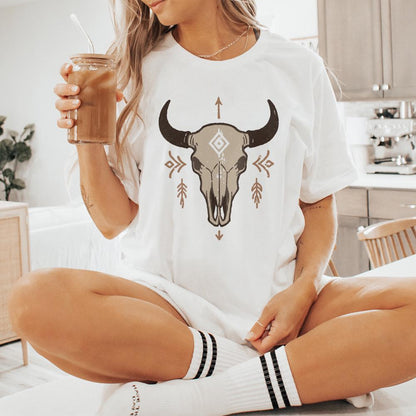 Boho Bull Skull PNG, Western Skull PNG Art - 300 DPI Design for T-Shirt