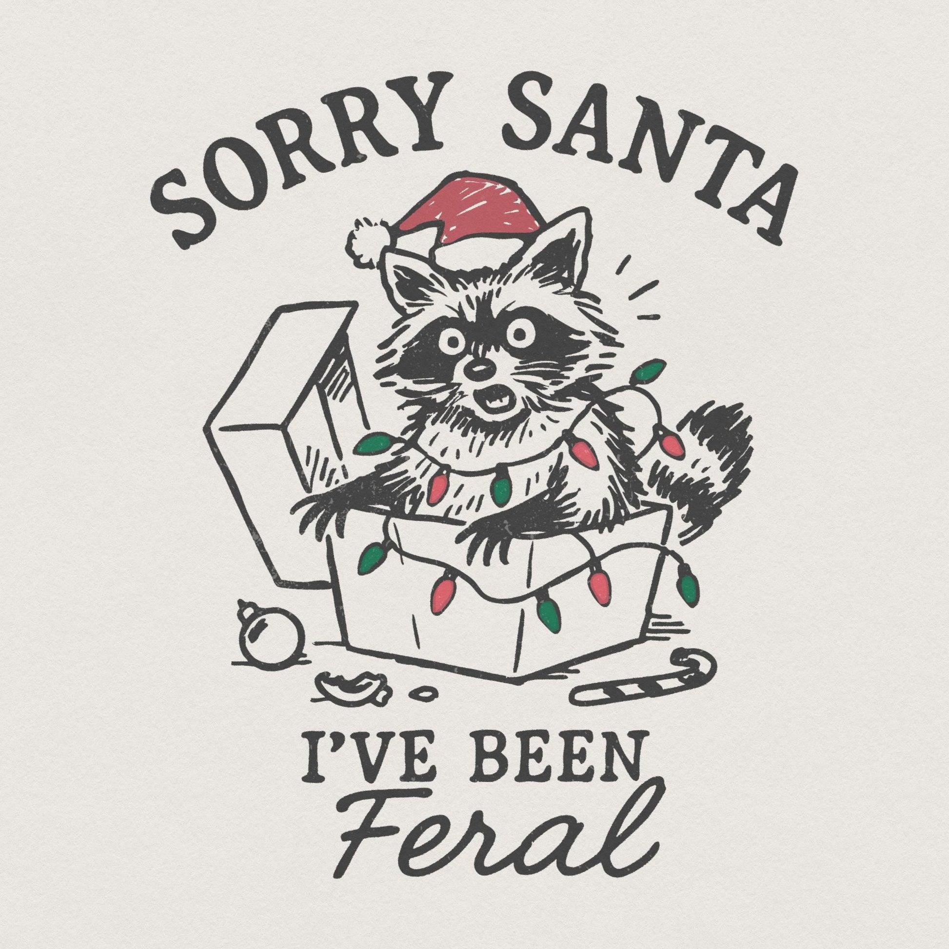 Sorry Santa I've Been Feral PNG, Funny Raccoon Christmas PNG - 300 DPI