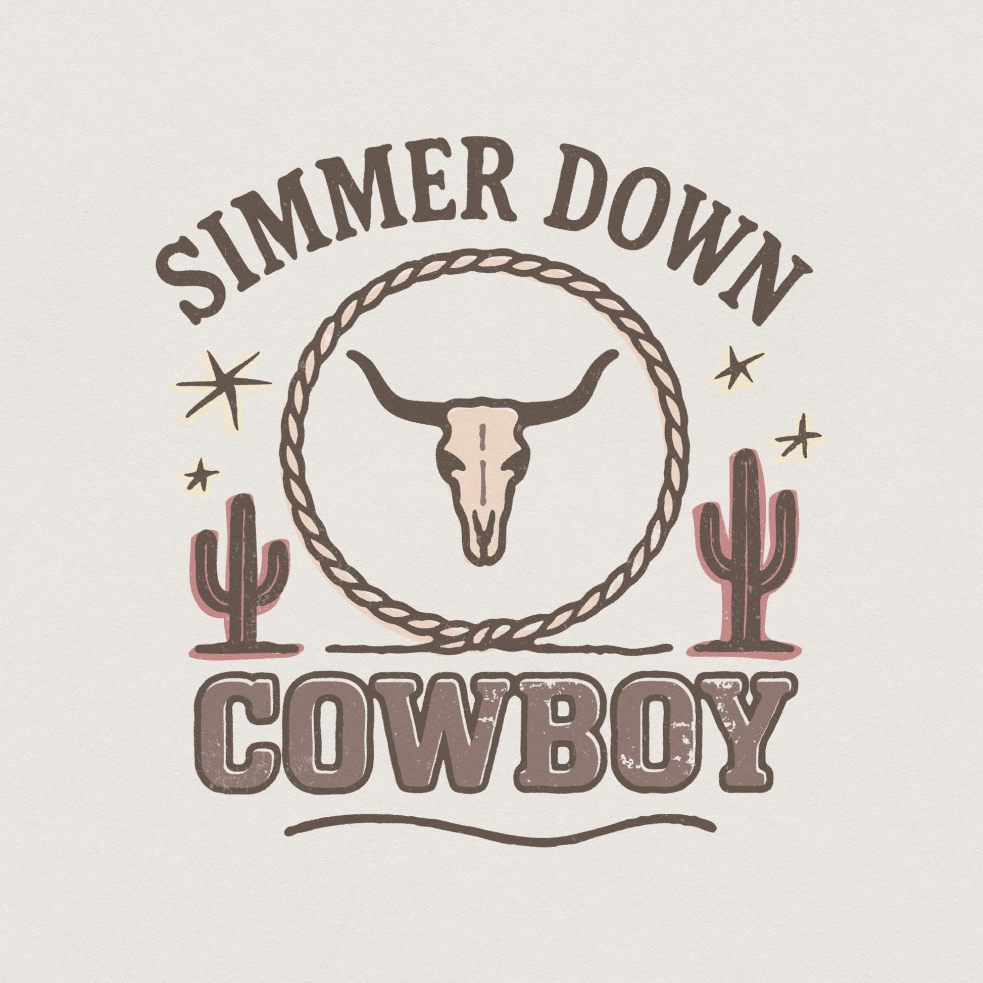 Simmer Down Cowboy PNG, Longhorn Western PNG Tee Design - 300 DPI Design