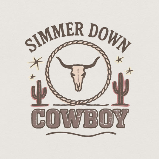 Simmer Down Cowboy PNG, Longhorn Western PNG Tee Design - 300 DPI Design