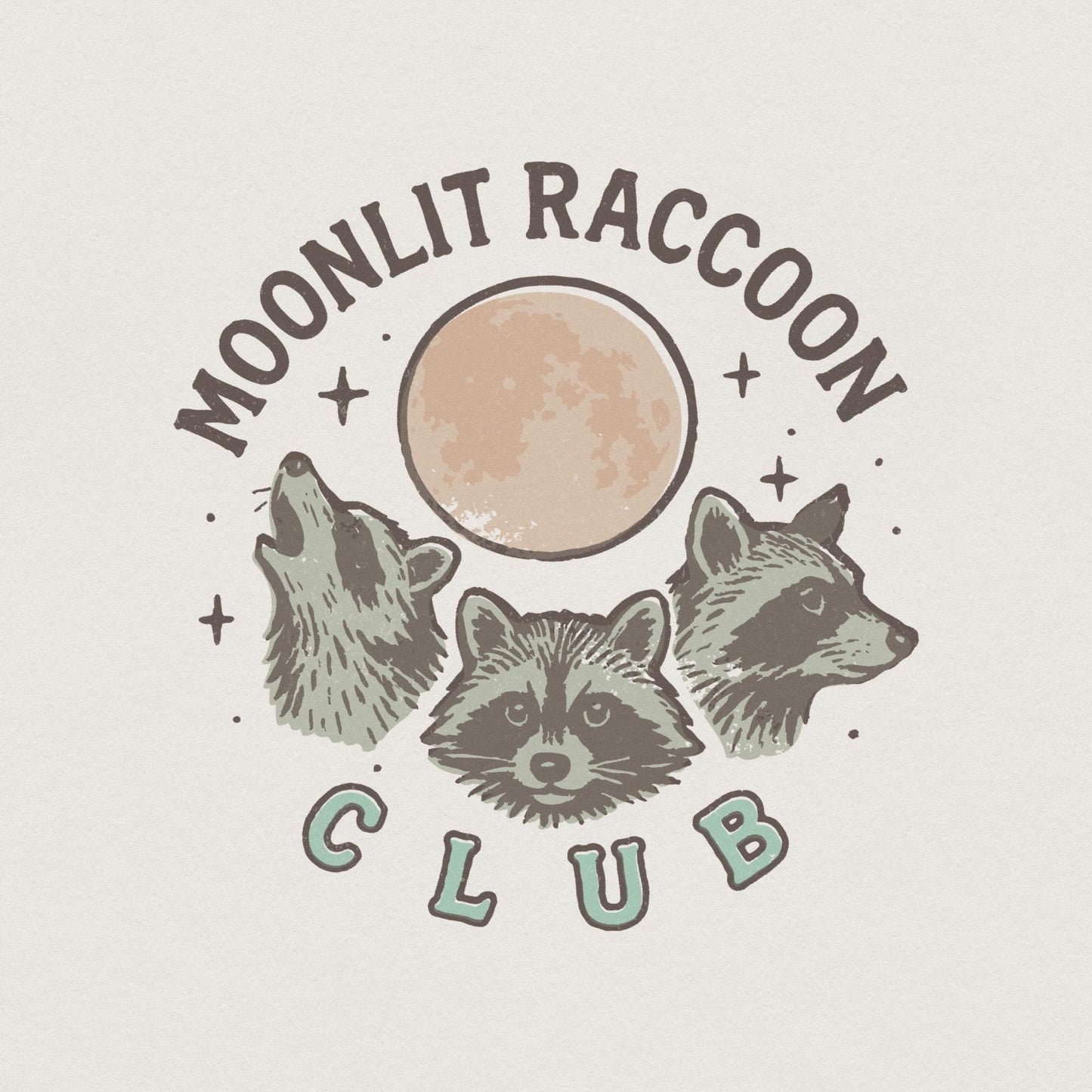 Moonlit Raccoon Club PNG, Retro Raccoon Shirt PNG - 300 DPI Design for