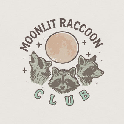 Moonlit Raccoon Club PNG, Retro Raccoon Shirt PNG - 300 DPI Design for