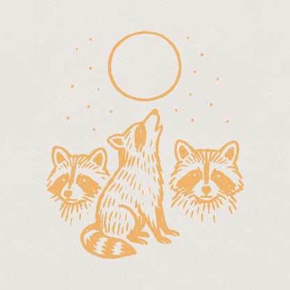 Raccoon Trio PNG Clipart Howling at Moon, Cute Forest Animal PNG Art