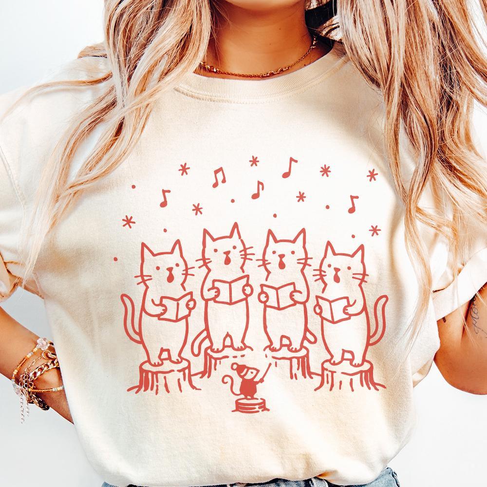 Singing Cat Choir PNG, Whimsical Christmas Cat Carolers Clipart - 300 DPI