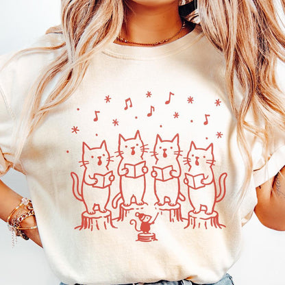 Singing Cat Choir PNG, Whimsical Christmas Cat Carolers Clipart - 300 DPI