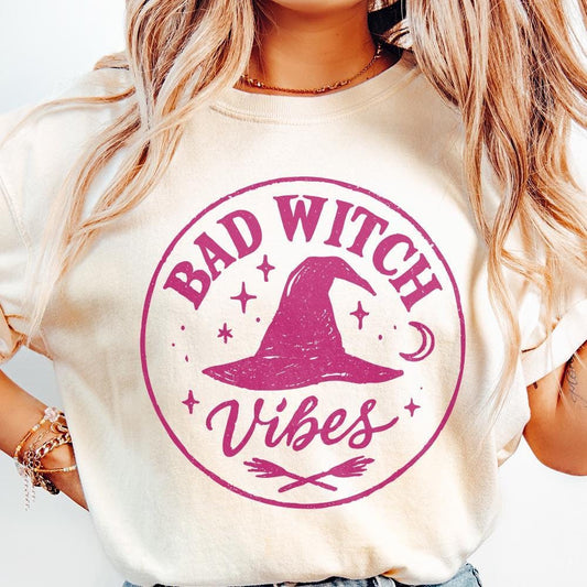 Bad Witch Vibes PNG, Witch Hat Halloween PNG - 300 DPI Design for T-Shirt