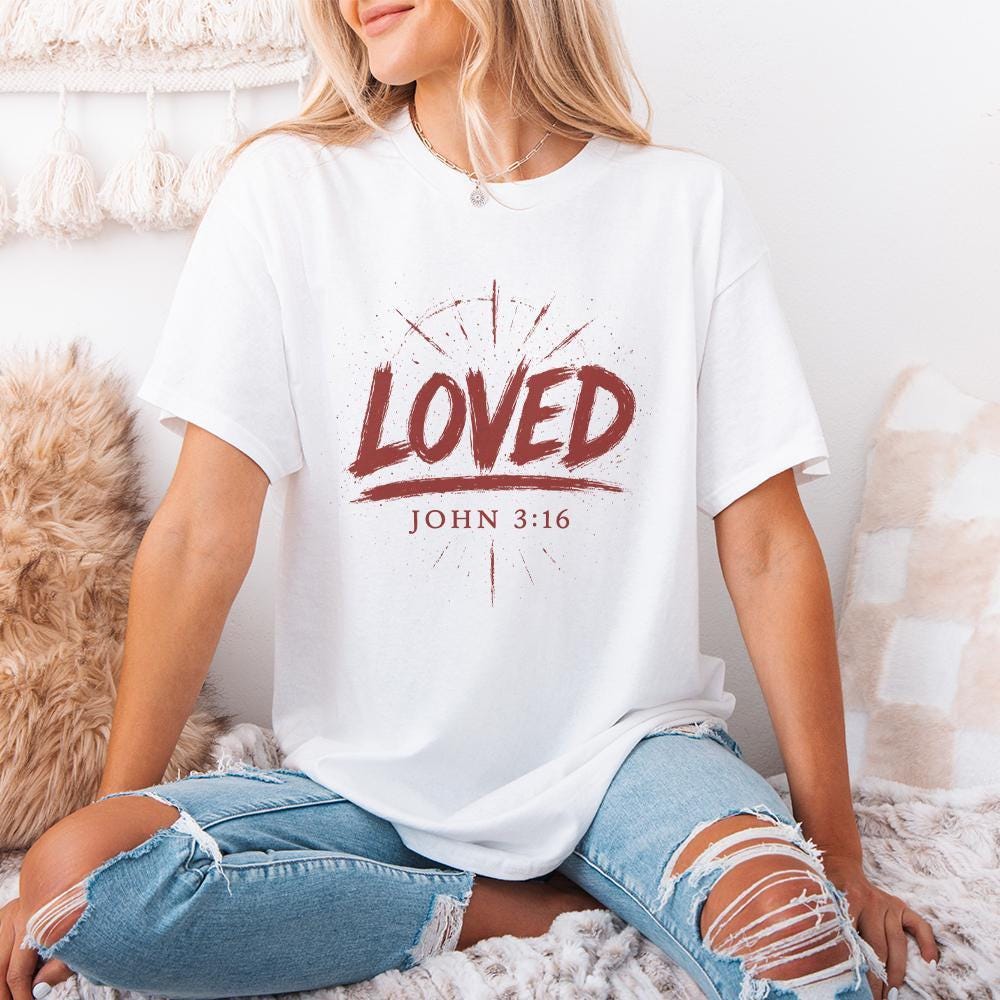 Loved John 3:16 PNG, Christian Bible Verse Digital Download - 300 DPI