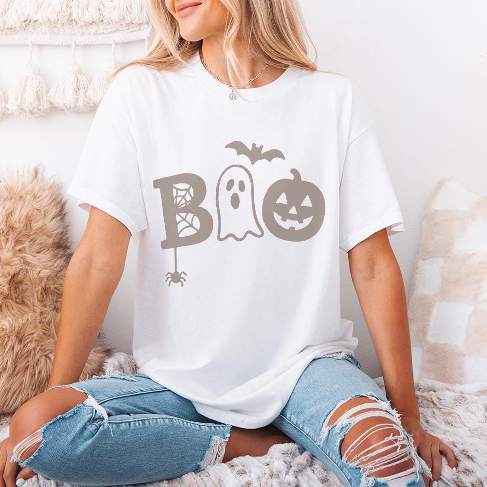 Boo Ghost Pumpkin Cute Halloween Shirt PNG, Retro Fall Spider Bat PNG