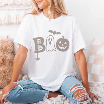 Boo Ghost Pumpkin Cute Halloween Shirt PNG, Retro Fall Spider Bat PNG