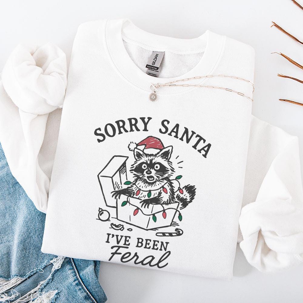 Sorry Santa I've Been Feral PNG, Funny Raccoon Christmas PNG - 300 DPI