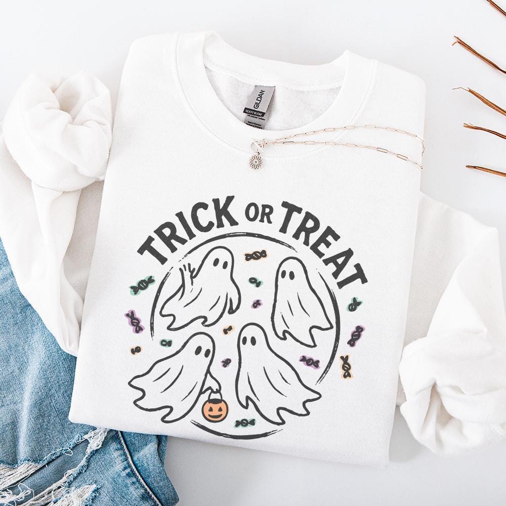 Trick or Treat PNG, Cute Halloween Ghosts Art - 300 DPI Design for T-Shirt