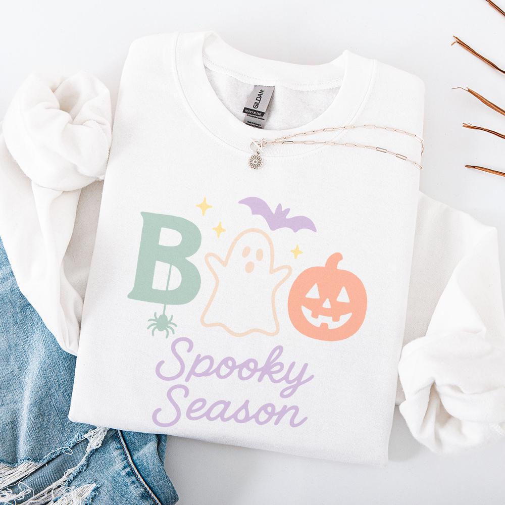 Boo Spooky Season PNG, Cute Halloween Ghost Pumpkin PNG - 300 DPI Design