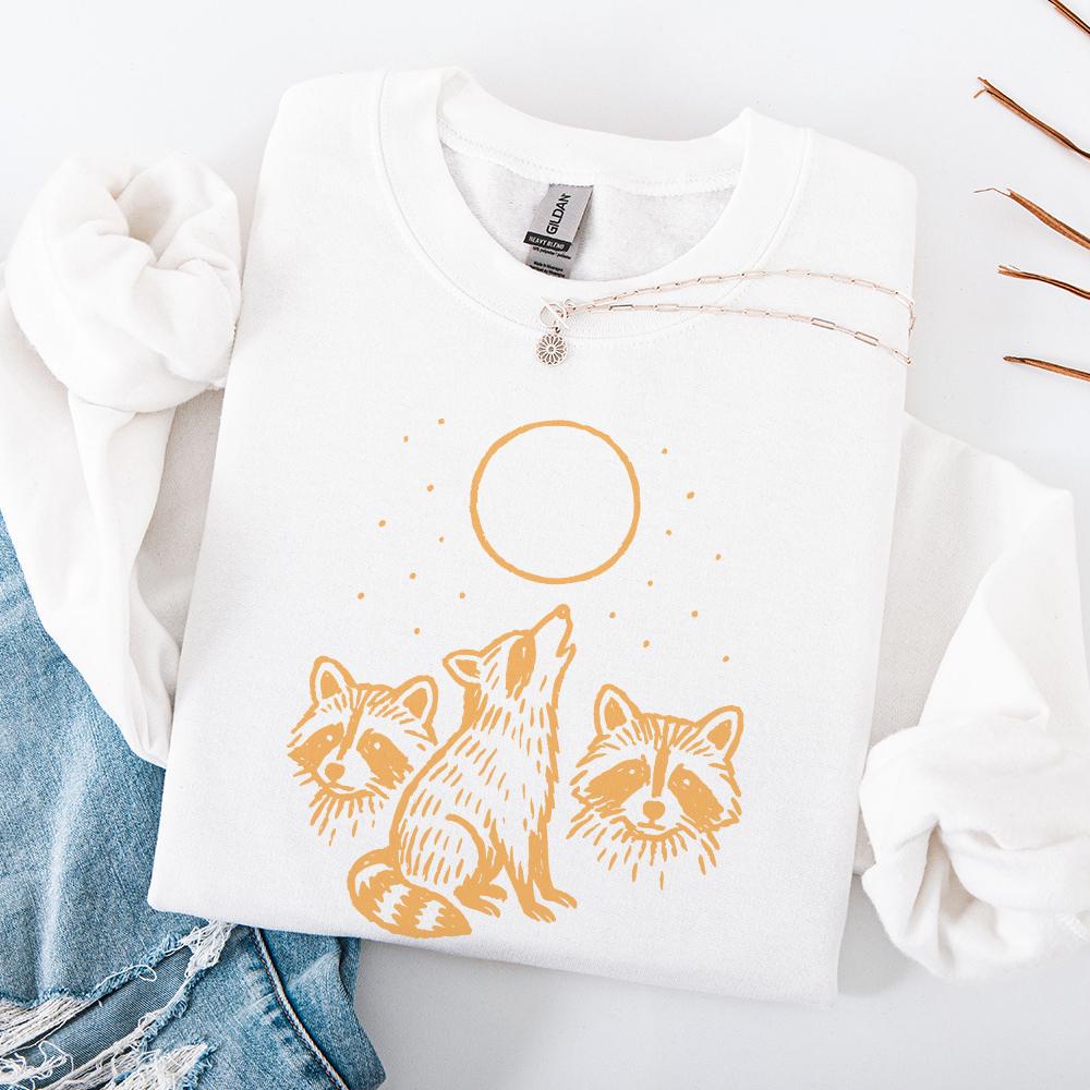 Raccoon Trio PNG Clipart Howling at Moon, Cute Forest Animal PNG Art