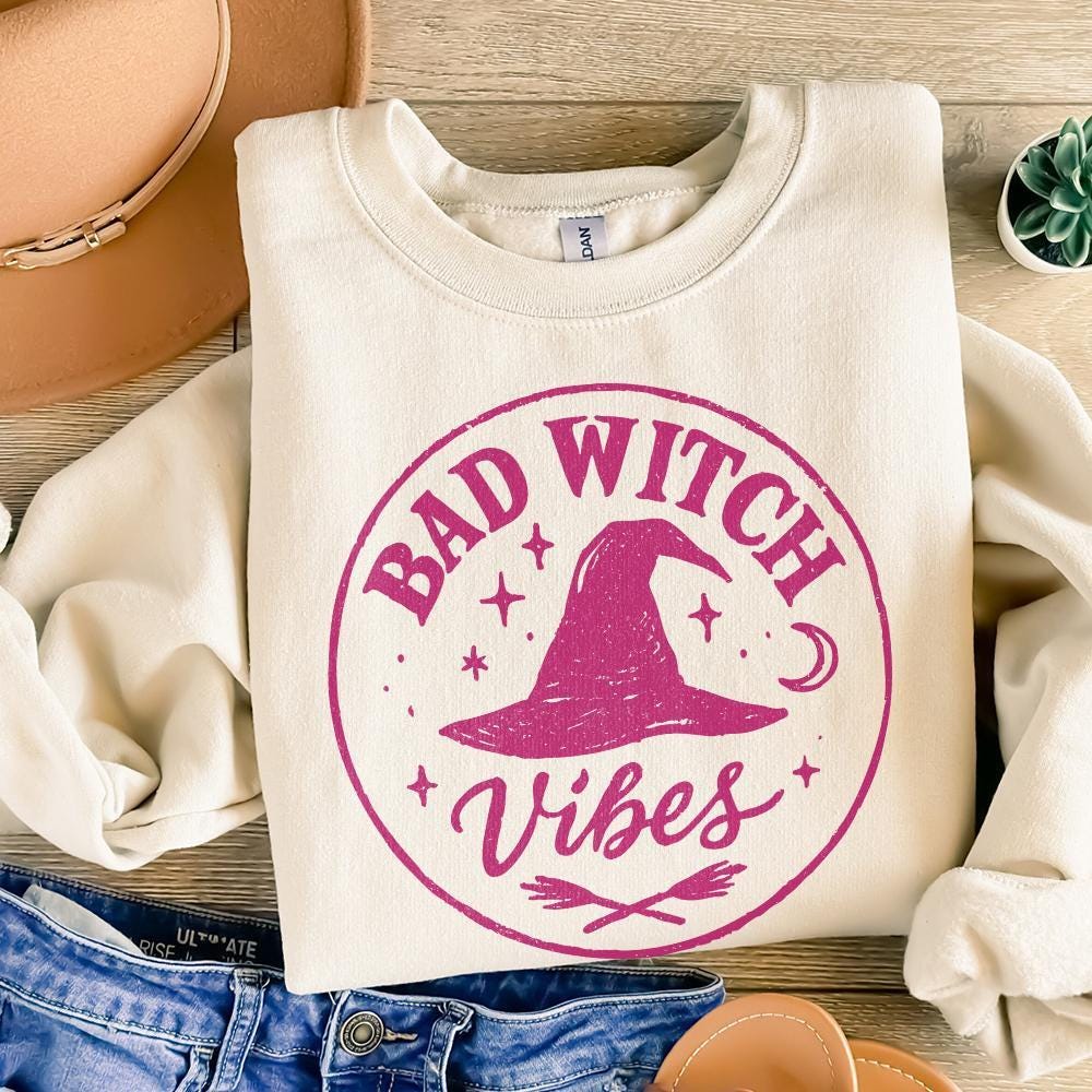 Bad Witch Vibes PNG, Witch Hat Halloween PNG - 300 DPI Design for T-Shirt