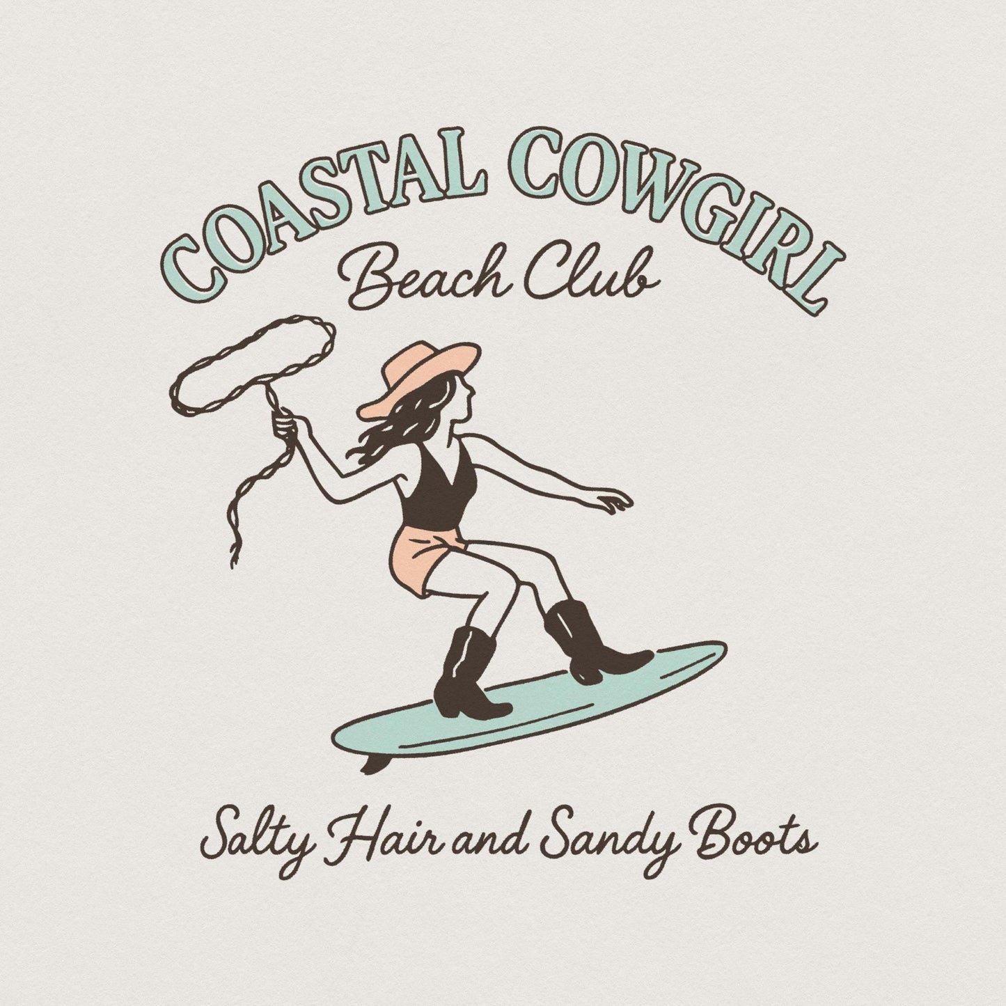 Coastal Cowgirl Beach Club PNG, Salty Hair and Sandy Boots - 300 DPI