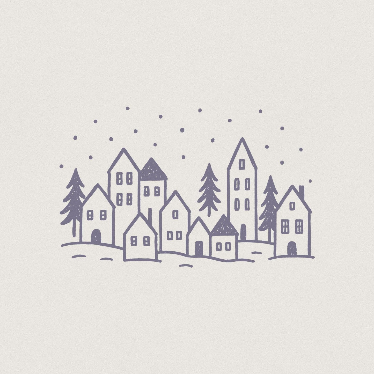 Minimalist Winter Village PNG, Hand Drawn Christmas Village PNG Art - 300