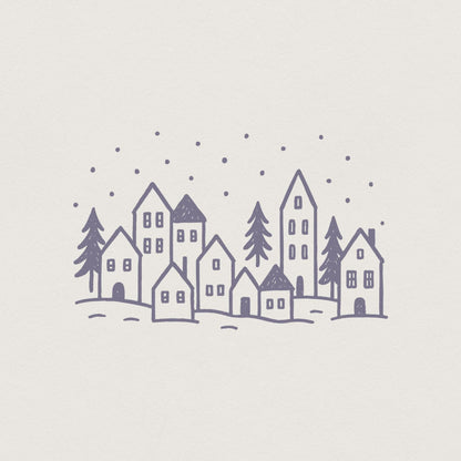 Minimalist Winter Village PNG, Hand Drawn Christmas Village PNG Art - 300