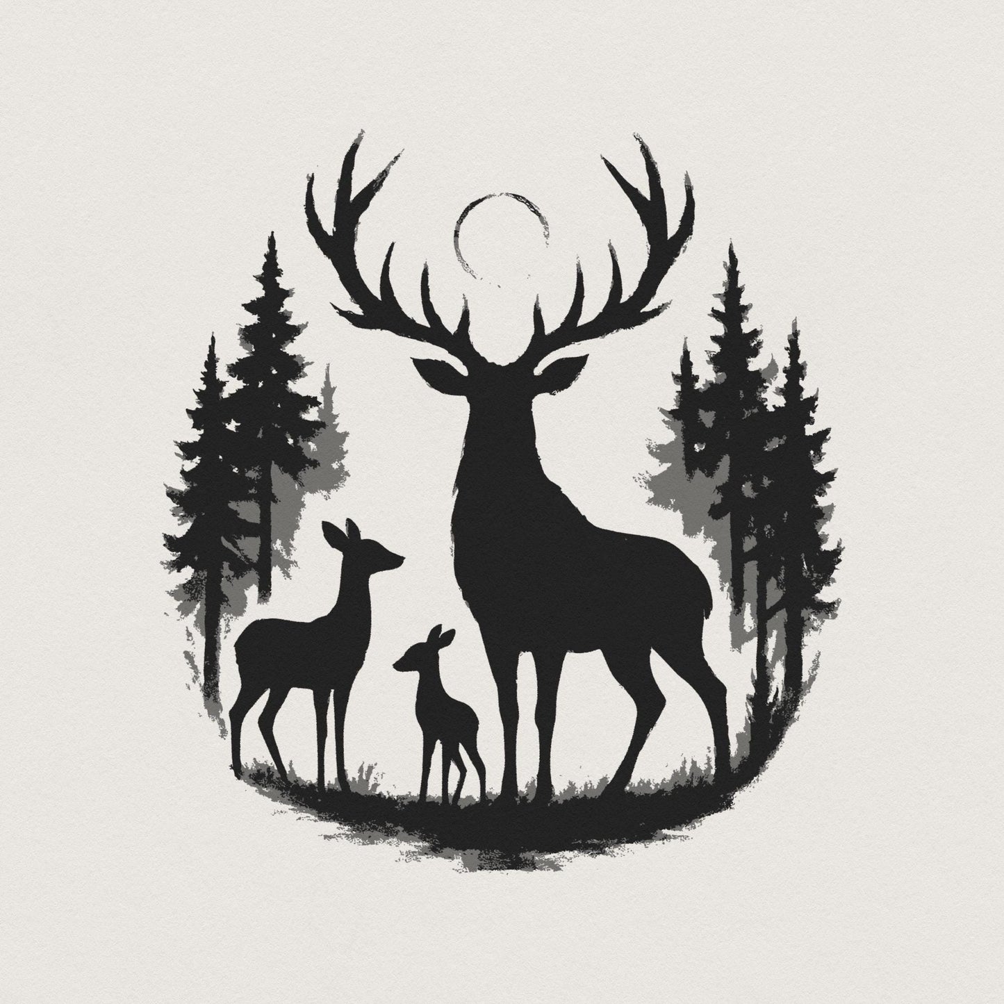 Deer Silhouette PNG, Woodland Forest Stag Family PNG - 300 DPI Design for