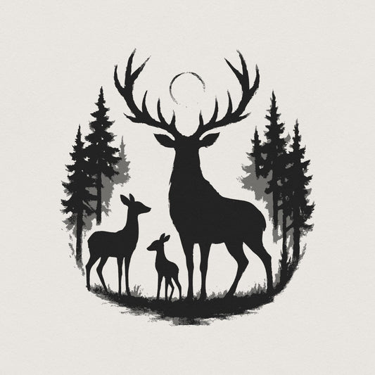 Deer Silhouette PNG, Woodland Forest Stag Family PNG - 300 DPI Design for