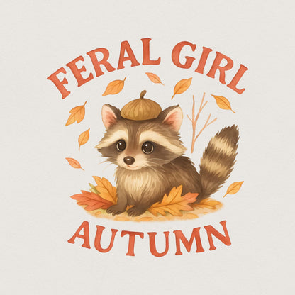 Feral Girl Autumn PNG, Cute Raccoon With Acorn Hat PNG - 300 DPI Design