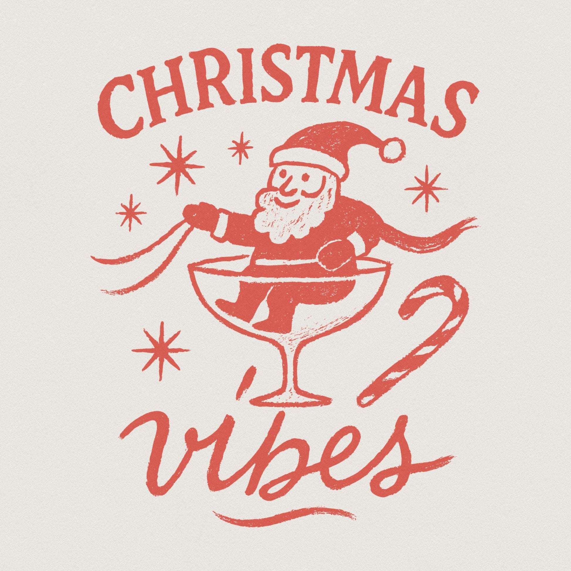 Christmas Vibes Santa Claus In Cocktail Glass PNG, Retro Christmas PNG