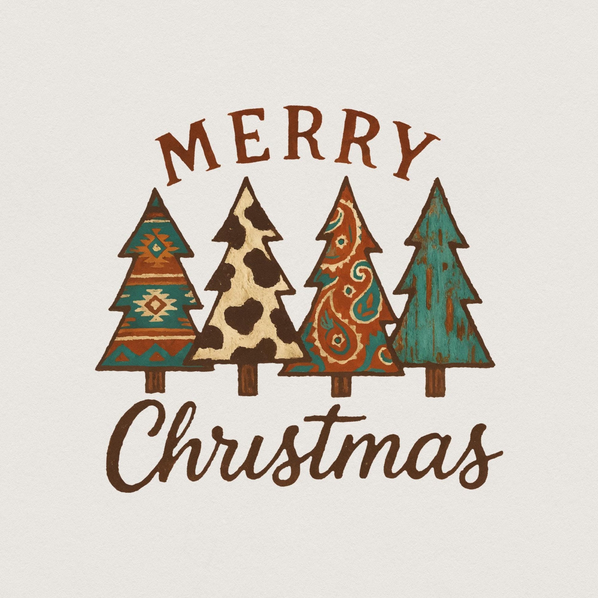 Merry Christmas PNG, Rustic Boho Christmas Trees PNG - 300 DPI Design for