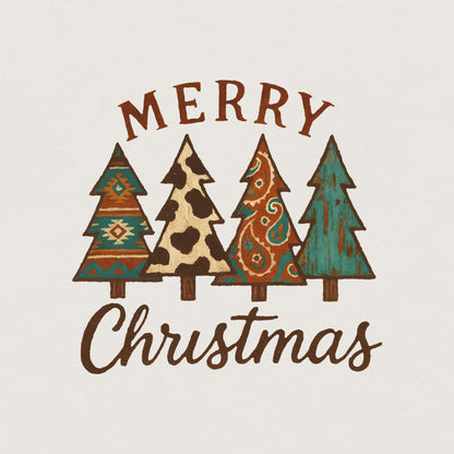 Merry Christmas PNG, Rustic Boho Christmas Trees PNG - 300 DPI Design for