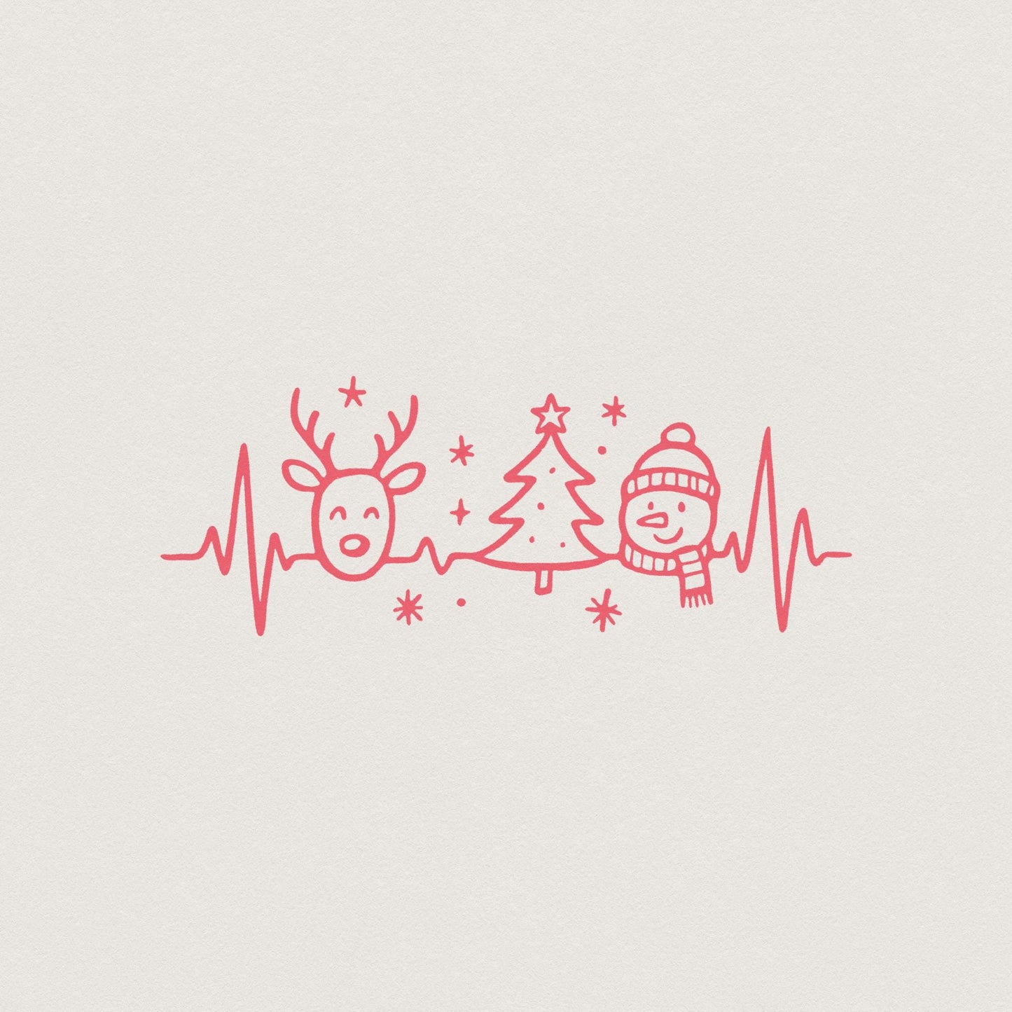 Heartbeat Christmas PNG, Cute Reindeer Snowman and Christmas Tree - 300