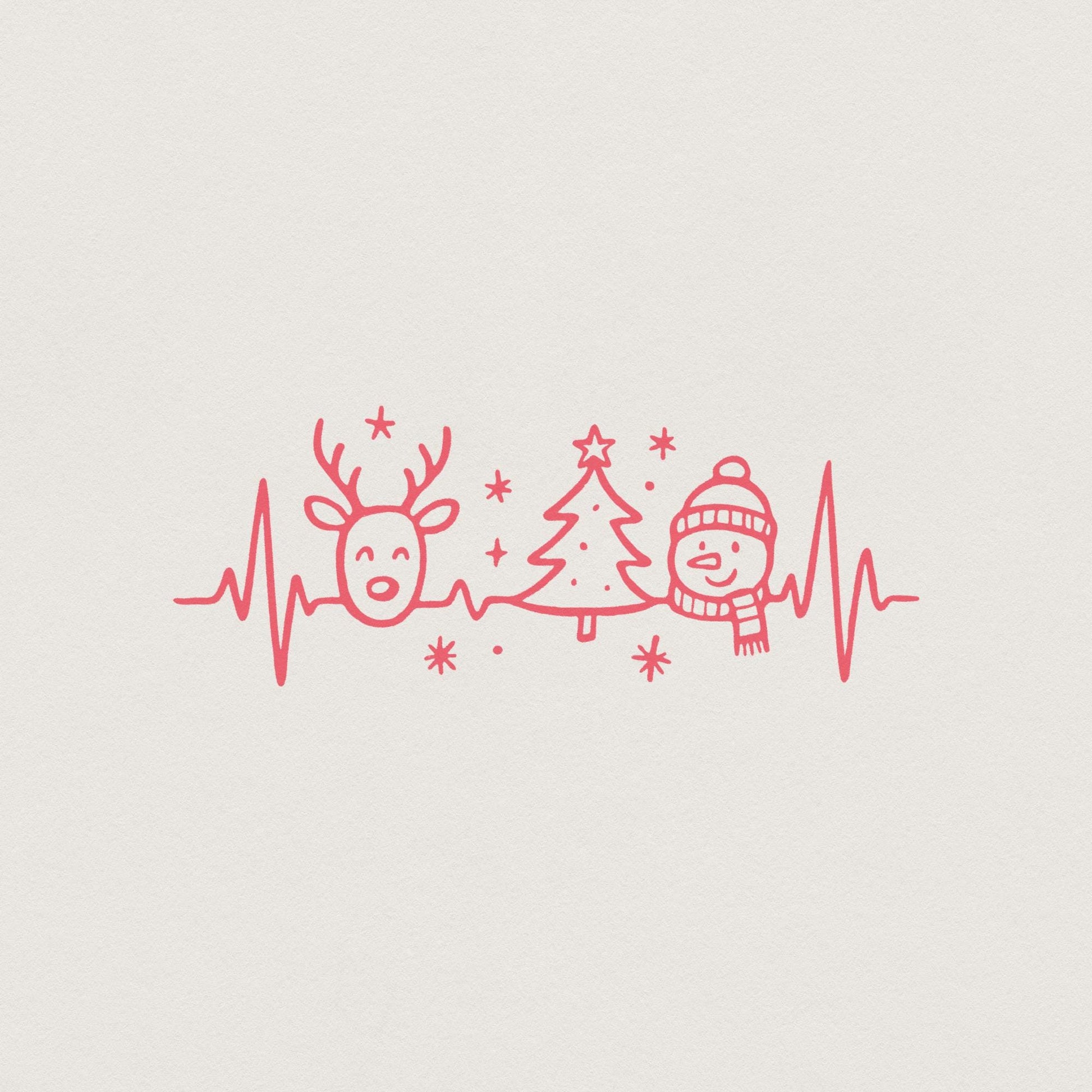 Heartbeat Christmas PNG, Cute Reindeer Snowman and Christmas Tree - 300