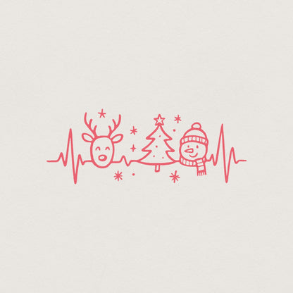 Heartbeat Christmas PNG, Cute Reindeer Snowman and Christmas Tree - 300