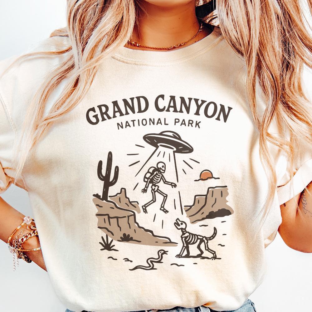 Grand Canyon National Park UFO Skeleton PNG T-Shirt, Alien Abduction