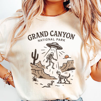 Grand Canyon National Park UFO Skeleton PNG T-Shirt, Alien Abduction