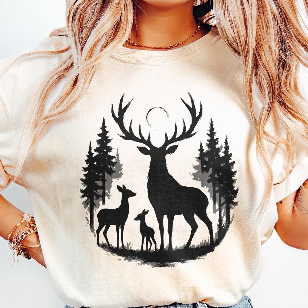Deer Silhouette PNG, Woodland Forest Stag Family PNG - 300 DPI Design for