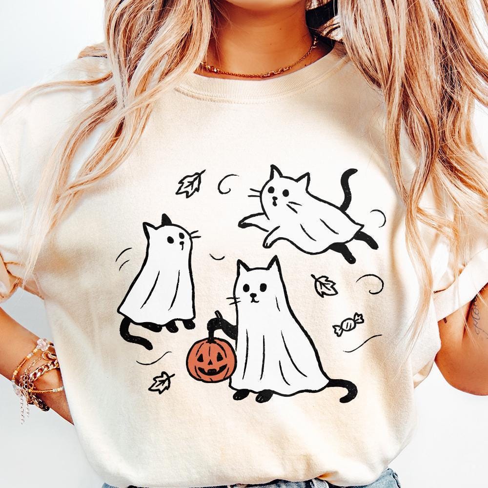 Ghost Cat PNG, Spooky Halloween Cat - 300 DPI Design for T-Shirt
