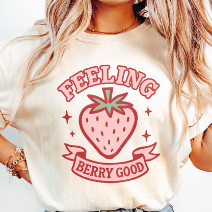 Feeling Berry Good PNG, Retro Strawberry Digital Download - 300 DPI