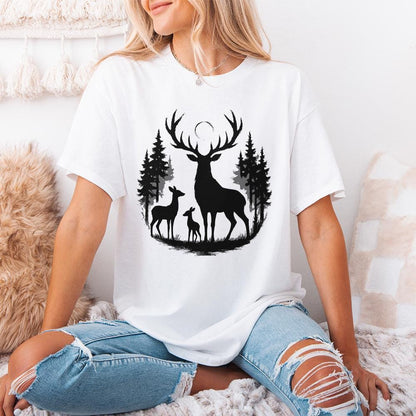 Deer Silhouette PNG, Woodland Forest Stag Family PNG - 300 DPI Design for