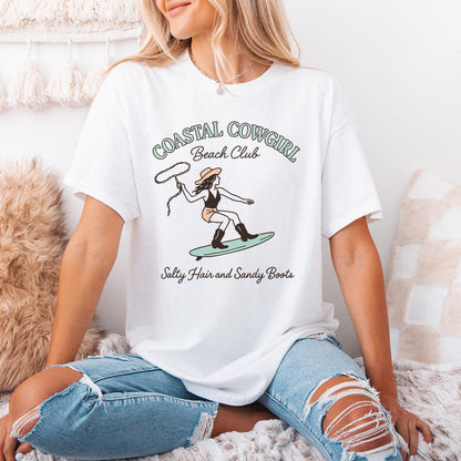 Coastal Cowgirl Beach Club PNG, Salty Hair and Sandy Boots - 300 DPI