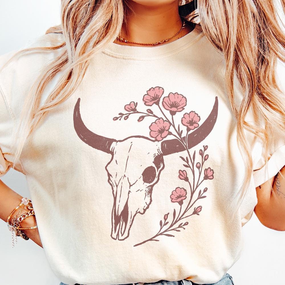 Boho Western Skull PNG, Floral Horns Tumbler PNG Digital Download - 300