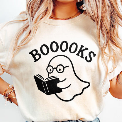 Booooks Ghost Reading PNG, Cute Halloween Book Lover PNG - 300 DPI Design