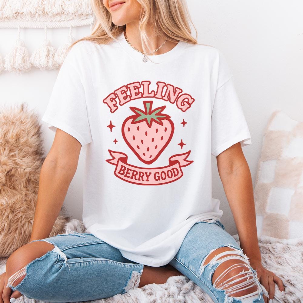 Feeling Berry Good PNG, Retro Strawberry Digital Download - 300 DPI