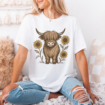 Highland Cow PNG Clipart, Cute Cow With Sunflowers PNG - 300 DPI Design