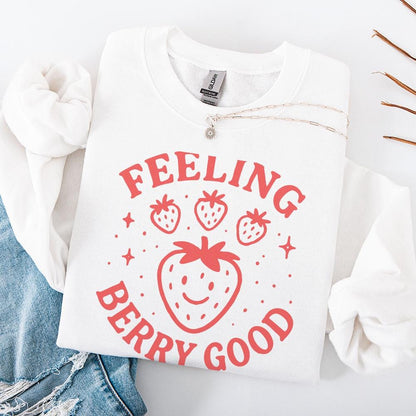 Feeling Berry Good PNG, Strawberry Cheerful Fruit Pun Digital Download -