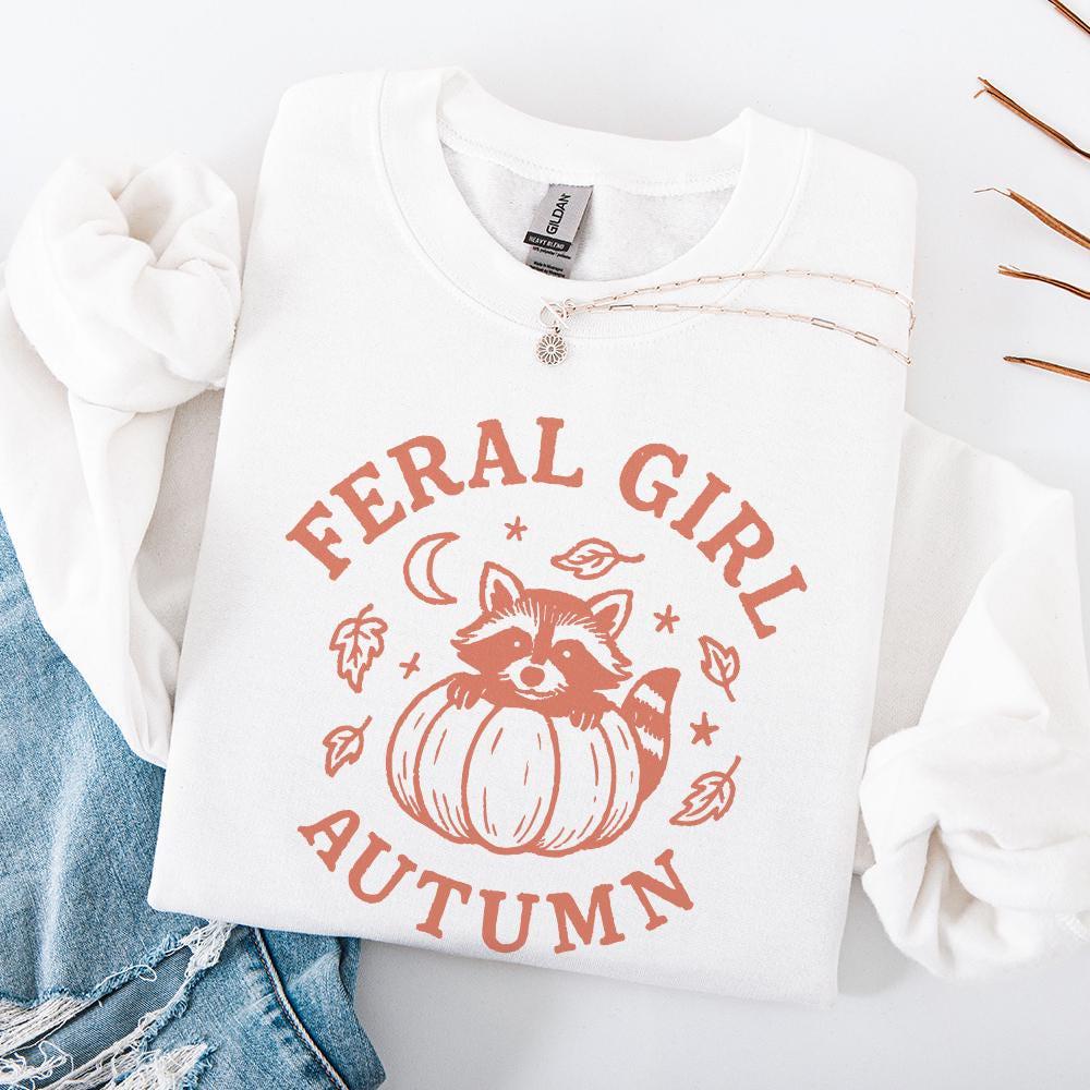 Feral Girl Autumn PNG, Cute Raccoon Pumpkin PNG - 300 DPI Design for