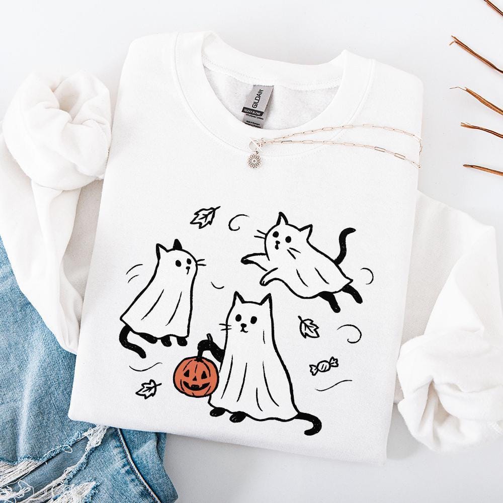 Ghost Cat PNG, Spooky Halloween Cat - 300 DPI Design for T-Shirt