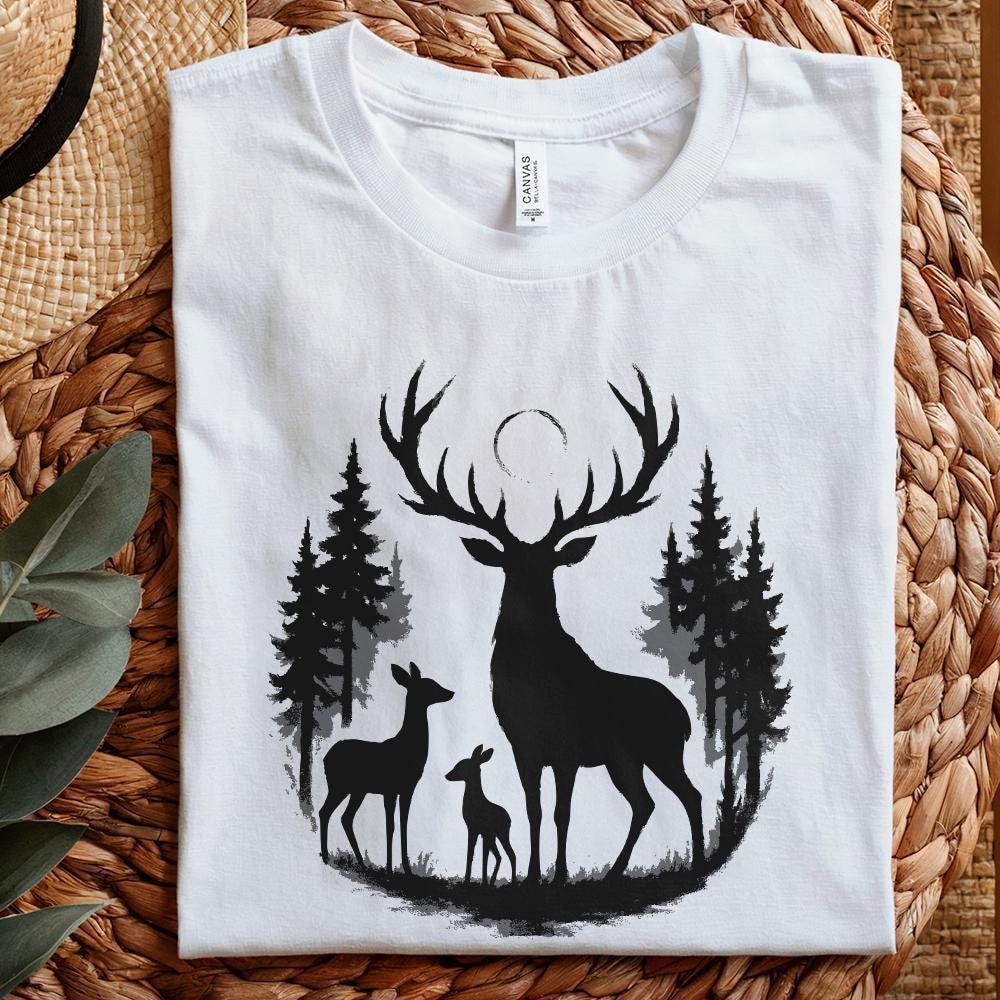 Deer Silhouette PNG, Woodland Forest Stag Family PNG - 300 DPI Design for