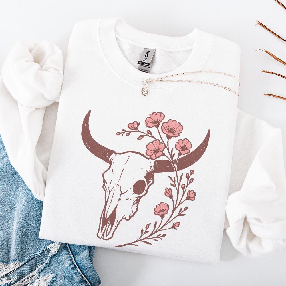 Boho Western Skull PNG, Floral Horns Tumbler PNG Digital Download - 300
