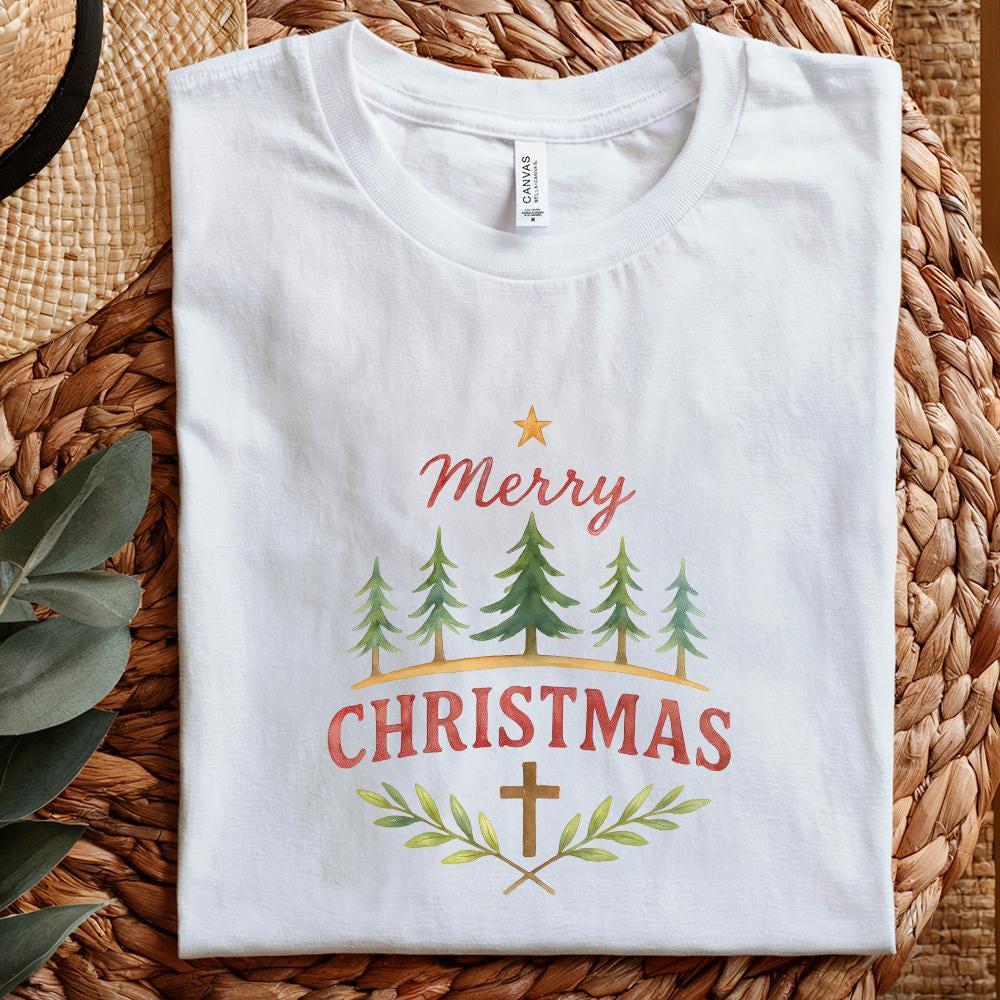 Merry Christmas Watercolor PNG, Christian Christmas Cross PNG - 300 DPI