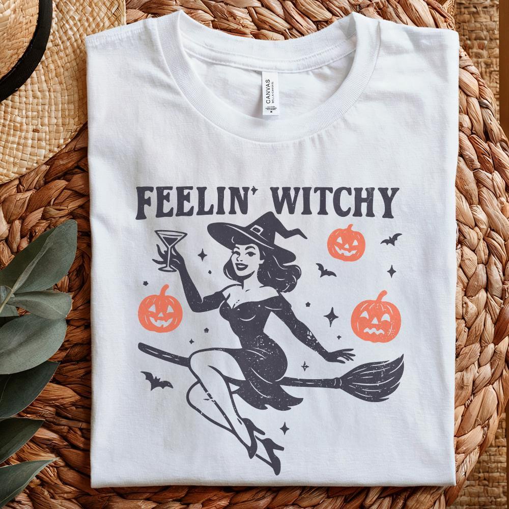 Feelin' Witchy PNG, Retro Witch Halloween PNG - 300 DPI Design for T-Shirt